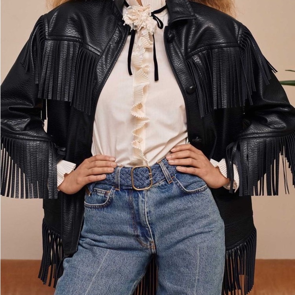 NWT: Philosophy di Lorenzo Serafini Faux Leather Oversized Fringe Shirt Jacket